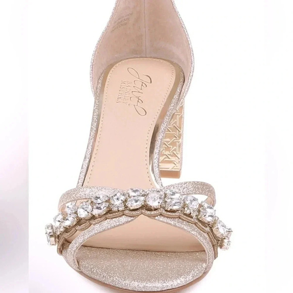 Badgley Mischka Silver Sparkle Rhinestones Chunky Heel Embellished Size 8 NWOB - Picture 1 of 7
